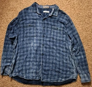 Camicia Tommy Bahama uomo XXL blu blu a quadri flanella cotone bottoni manica lunga - Foto 1 di 10