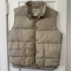 L.L.BEAN Down Vest Beige Medium Length 22.8 inches Vintage Down Feather - Picture 1 of 7
