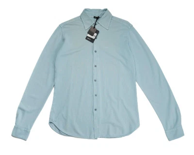 Kiton $840 NWT Light Blue Piqué Long Sleeve Slim Fit 100% Cotton Shirt 4XL - Image 1 of 4