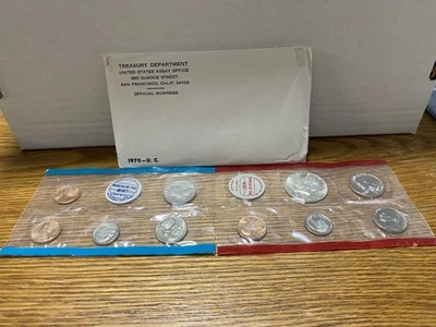 1970 EE. UU. COMO NUEVO CONJUNTO SIN CIRCULAR 10 MONEDAS COMPLETO con ESCASO 1970-D MEDIO DÓLAR! Foto 1 de 4
