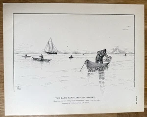 Handschnur Dorie Dorsch Angeln Grand Banks Neufundland 1887 Original Antik Druck - Bild 1 von 11
