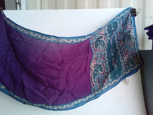PURPLE BLUE PAISLEY 100 % SILK SCARF RECTANGLE SIZE 10.5" 51 3/8" JAPAN MFG NICE - Picture 1 of 7