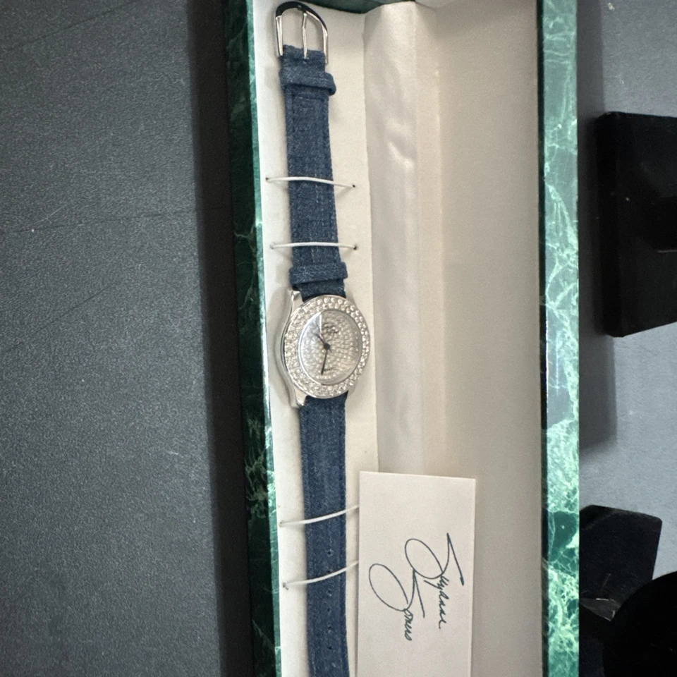 Reloj Suzanne Somers esfera de cristal brillante correa de jean azul denim necesita batería Foto 1 de 1