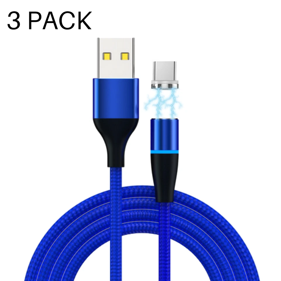 Paquete de 3 cables de carga rápida tipo C magnético de 3/6 pies USB-C cable de sincronización de carga de datos Foto 1 de 4