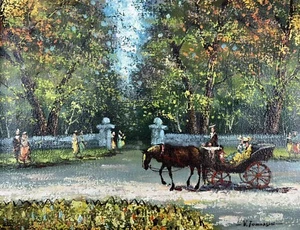 Vittorio Tommasini Farfa Oil on Canvas Painting Impressionist Park Scene Signed - Picture 1 of 15