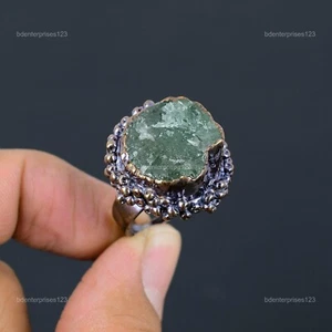 Valentines Deal Green Tourmaline Rough Stone Electroformed Promise Ring Copper - Picture 1 of 6