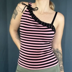 Vintage 90er/Y2K BLEST Streifen asymmetrisch Tank Top - Bild 1 von 6