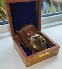 Sun Dial Watch Antique Old Vintage Hiking Clock Gift Box Steam Punk Gold Lustre