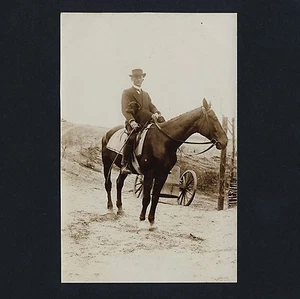 GENTLEMAN & DOG ON HORSEBACK / HERR & HUND ZU PFERDE * Vintage 10s Photo PC - Picture 1 of 2