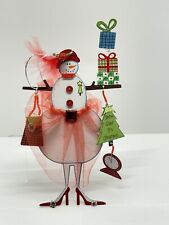Metal Christmas Ornament Snowman w/ High Heels Snow Glamour