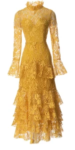Glory Connection Yellow Rebekah Ruffle Lace Maxi Elegant Dress NWT Medium - Picture 1 of 16