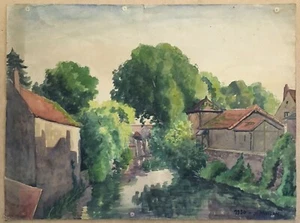 Yves Moisan (1908-1976) Watercolor The Old Nevers Nièvre Burgundy River 1950 - Picture 1 of 9