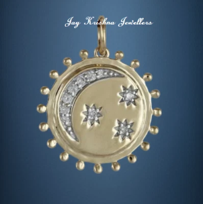 Pingente de diamante estrela e lua, prata 925 feito à mão pingente medalhão folheado a ouro - Imagem 1 de 3