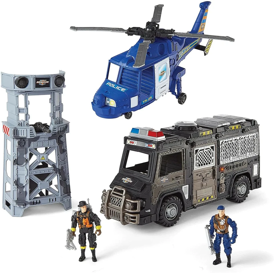 True Heroes Police Juego Helicóptero, Camión, Torre de Observación de Seguridad Juguetes Foto 1 de 2