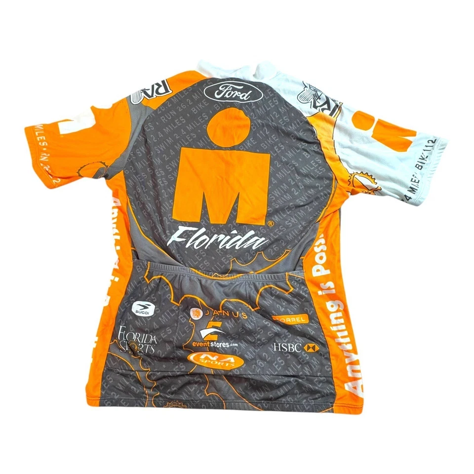 Sugoi Ironman Florida Triathalon Cycling Jersey Gray Orange Polyester XS READ - Image 1 of 4
