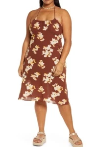 New NWT Nordstrom BP Dress Halter Brown Floral Women's Plus Sz 3X - Picture 1 of 4