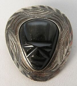 Eye Warrior God Pin Eagle 4 Guad Old Mexico Sterling Aztec Carved Brown Tigers