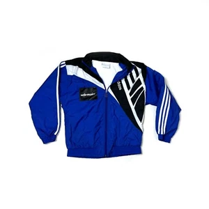 Adidas vintage blue 3 stripes nylon track jacket windbreaker d164 to fit ~ ladie - Picture 1 of 7