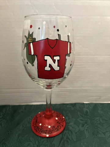 University of Nebraska Cornhuskers Football Go Big Red Hand Painted Wine Glass Cover