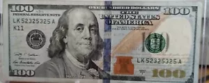 $100.00 DOLLAR BILL SERIES 2009 A SERIAL NUMBER LK 52325325 A CIRCULATE. - Picture 1 of 6