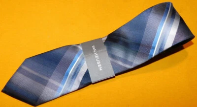 VAN HEUSEN BLUE/GREY/WHITE STRIPED ALL POLYESTER TIE - NWT - TIES - NECK TIES. - Image 1 of 3