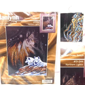 JANLYNN NEEDLECRAFT COUNTED CROSS STITCH NORTHERN LIGHTS WOLF 11X14 #13-244 NIP - Picture 1 of 11