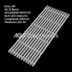KIT 12 BARRES DE BANDES LED SONY TV SVG460A81-REV3-121, S460DH1-1, KDL46R473A - Picture 1 of 1