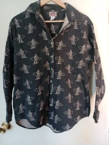 BARN FLY Western Cowboy Rodeo Print Gray Button Down Long Sleeve Medium - Picture 1 of 8