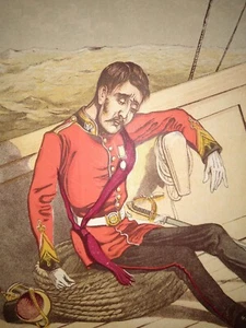 1873 ANTIQUE Original Color Chromolithograph - Tired UK Royal Marine at Sea RTH - Picture 1 of 17