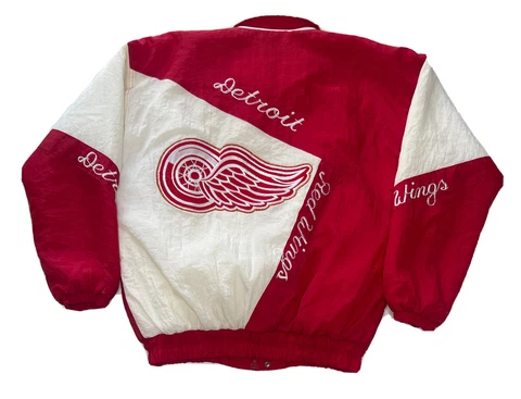 Vintage 90s Detroit Red Wings Quilted Puffer Jacket Size Large NHL Hockey Cover