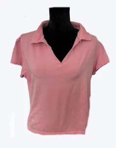 Ladies Polo Shirt, Pale Pink, XL, Knit Cotton/Spandex, V Neck, Collar - Picture 1 of 3