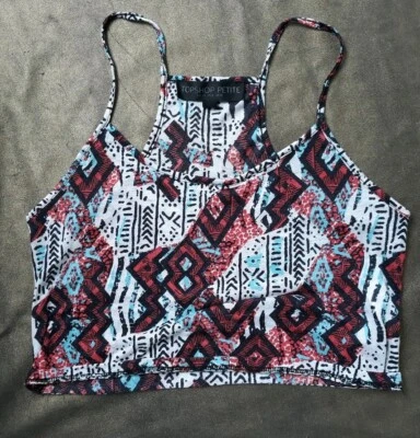New Topshop Petite Cropped Aztec Print top-Size 10 - Image 1 of 4