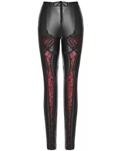 Punk Rave Mujer Leggings Góticos Pantalones Negro Rojo Cuero Sintético Steampunk Encaje De Colección - Imagen 1 de 10