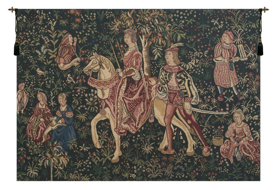Tapiz Belga Caballero Noble | Elegante arte de pared medieval con respaldo forrado Foto 1 de 4