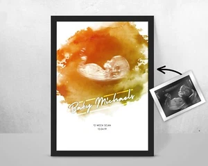 Personalised BABY Scan Ultrasound Watercolour Print/ New Mum/ Mother gift idea - Picture 1 of 3
