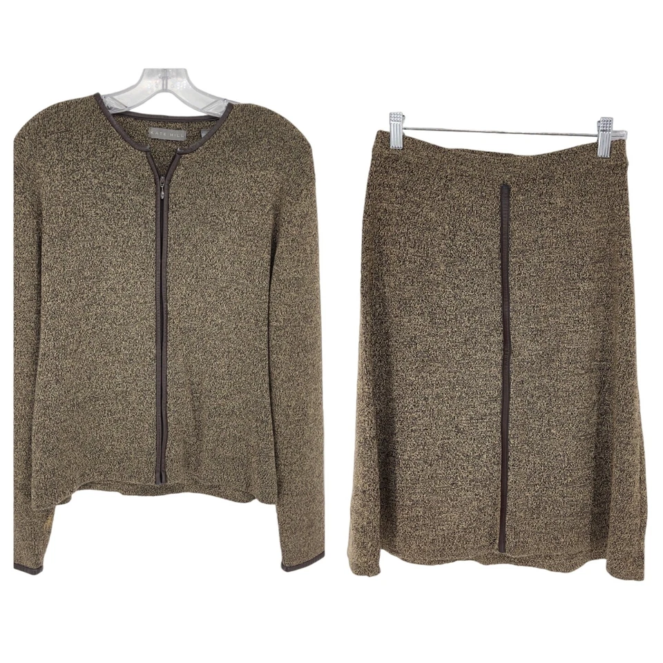 Conjunto de falda Kate Hill para mujer mediana mezcla de lana cuero vegano ribete suéter tejido Foto 1 de 4