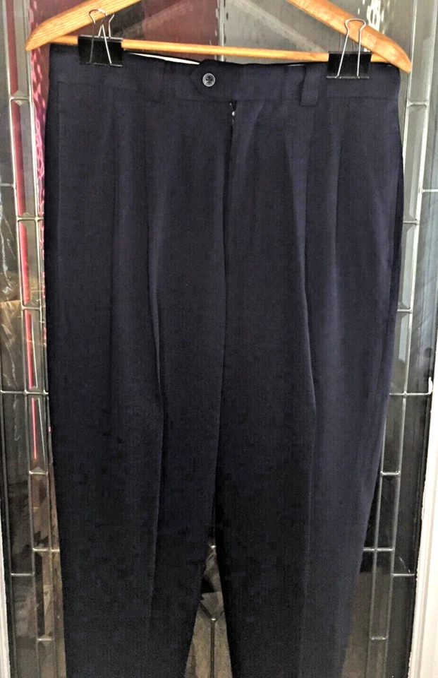 Vintage 90s J RIGGINS Blue Pleated & Cuffed Dress Pants 32x32 Woven Polyester - Image 1 of 4