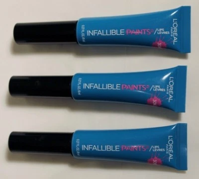 Lot of 3 NEW  "L'OREAL" INFALLIBLE LIP PAINTS #306 Domineering Teal .27 OZ - Image 1 of 2