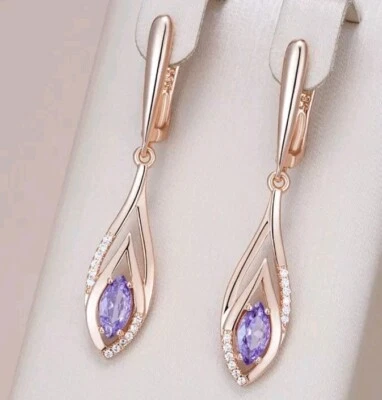 Luxus Ohrringe Ohrhänger 585er Rolled Roségold Walzgold mit natürlichen Zirkonia - Bild 1 von 4