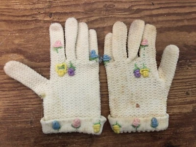 Guantes de mano tejidos vintage NIÑAS flores coloridas hechos a mano  Foto 1 de 4