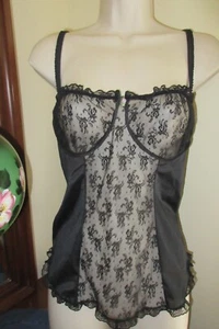 NAN FLOWER 1980er SCHWARZ MEGA Spitze 1 Stück Camisole Dessous Teddy Gr. L USA - Bild 1 von 7
