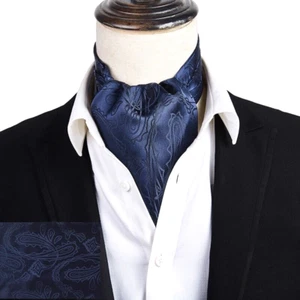 Classic Men's Ascot Cravat Tie Silk Paisley Blue Scarves Cravat Hanky Set - Picture 1 of 1