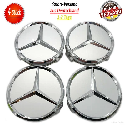 ▀ 4x Mercedes-Benz 75 mm hub caps 66470202 silver wheel cover hub cap ▀ - Image 1 of 4