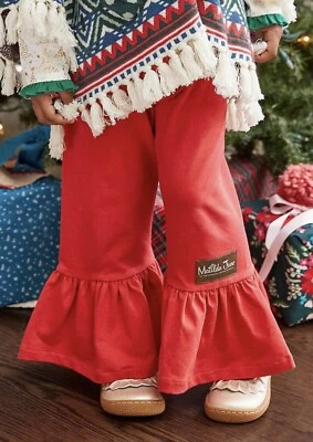 女孩 Matilda Jane Cheerful Elf Big Ruffles 尺寸 2 裤子圣诞节红色荷叶边 — 第 1/4 张图片