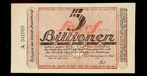 1923 Germany DIUSBURG  5 Trillion / 5.000.000.000.000 Mark Banknote - Imagen 1 de 2