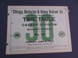 Chicago Burlington & Quincy CB&Q RR Casper Div. Mitarbeiterfahrplan #30 6.6.26 - Bild 1 von 2