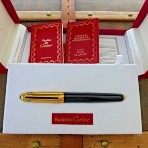AN ORIGINAL Pasha De CARTIER Pen with BOX WITH ORG GUARANTE BOOKLET SET 18k NIB - Picture 1 of 14