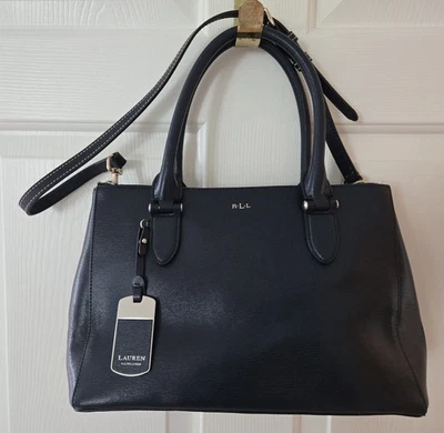 Ralph Lauren Newbury Navy Blue Saffiano Leather Double Zip Large Satchel ... - Image 1 of 4