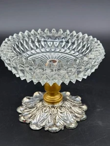 Hollywood Regency Gold/silver Metal And Crystal Glass Candy Dish Bowl Vintage BH - Picture 1 of 8