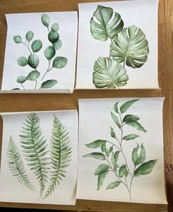 Set of 4 Botanical Illustration Prints Fine Art Canvas Paper Green Leaves Plant - Picture 1 of 10